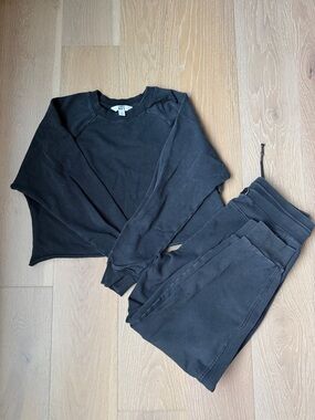 JoyLab Black Track Jogger Set - Cropped Sweatshirt & Drawstring Pants